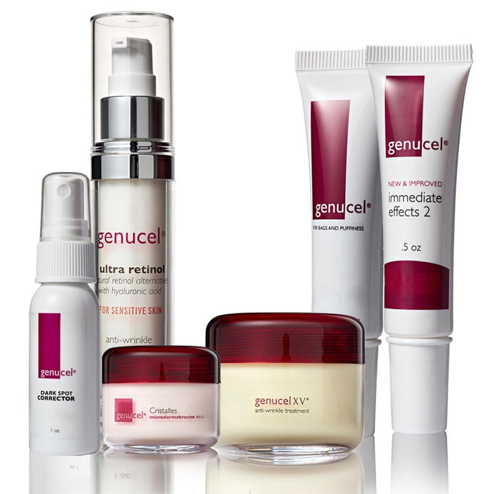 Genucel skincare product lineup on a white background