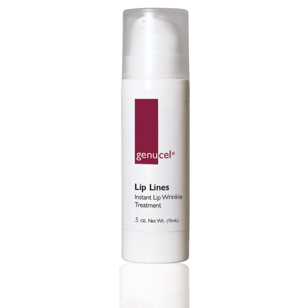 Genucel Lip Lines treatment bottle on a white background