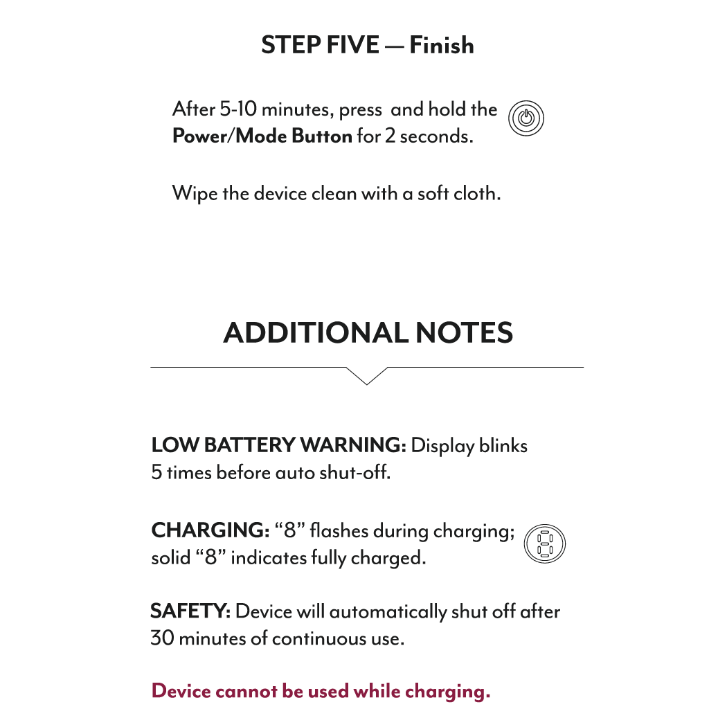 Instructions for device operation with text on a white background